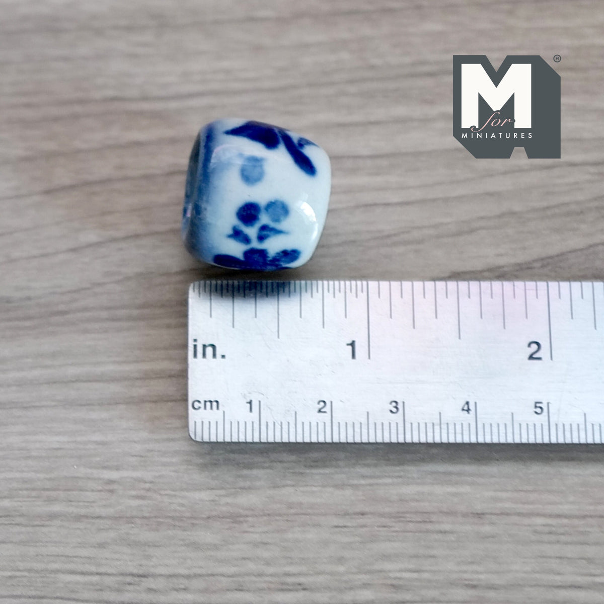 1:12 Scale Miniature Ceramic Round Flower Pot with Blue Floral Pattern, 13/16 inch dia., DIY Dollhouse Supply