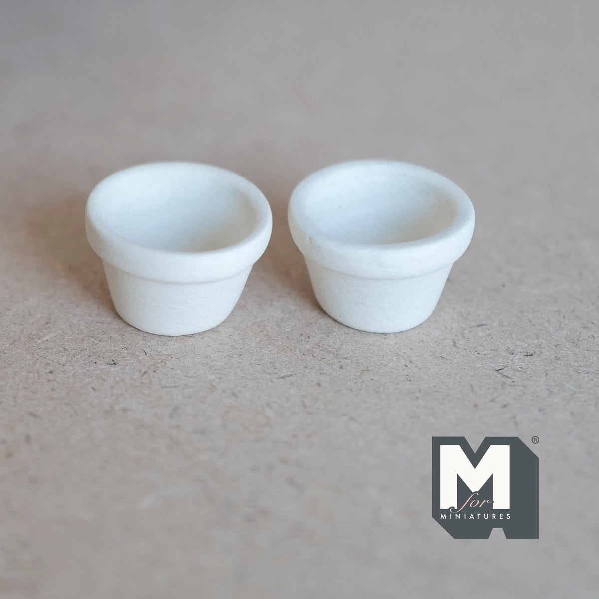 1:12 Scale Miniature Terracotta Clay Flower Pots, Set of 2, 1/2 inch tall, DIY Dollhouse Supply (cream white)