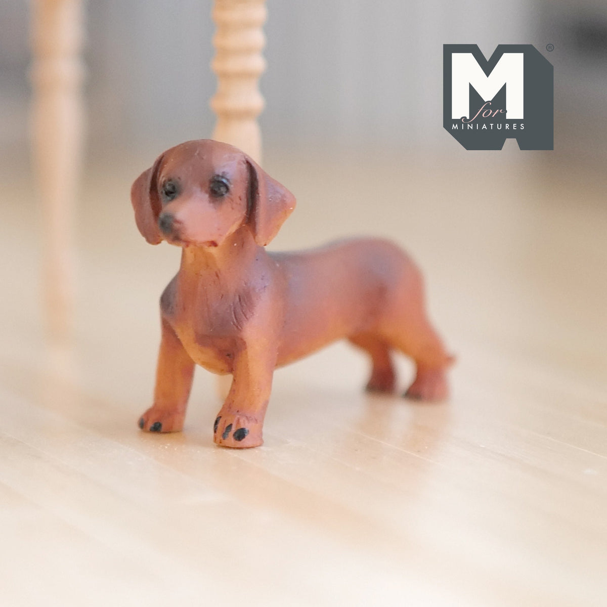 1:12 Scale Miniature Standing Dachshund Puppy, 2-1/16 inch long, DIY Dollhouse Supply (cast resin) (brown)
