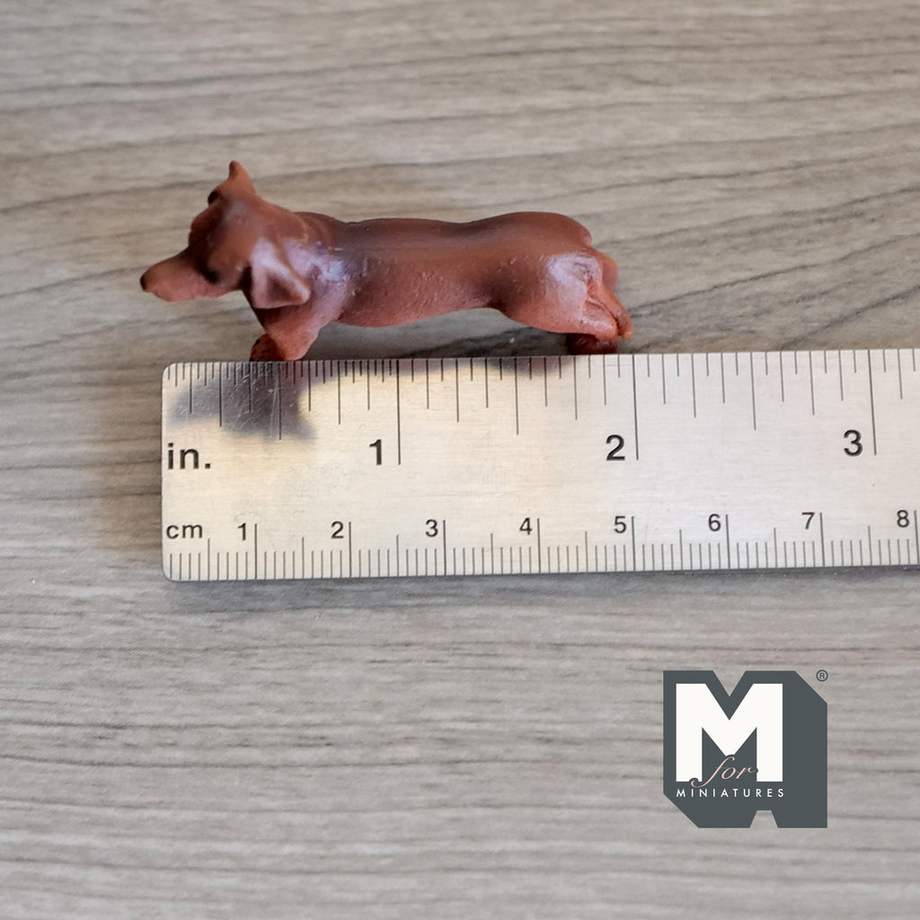 1:12 Scale Miniature Standing Dachshund Puppy, 2-1/16 inch long, DIY Dollhouse Supply (cast resin) (brown)