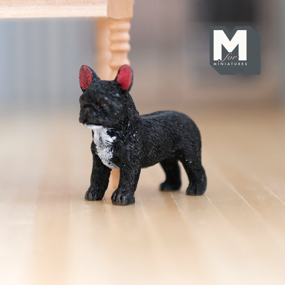 1:12 Scale Miniature Standing French Bulldog Puppy, 1-3/8 inch long, DIY Dollhouse Supply (cast resin) (black)