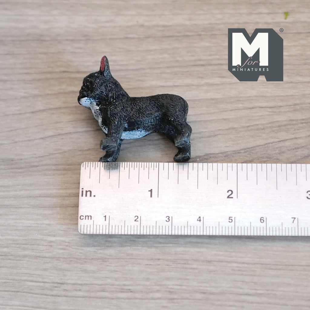 1:12 Scale Miniature Standing French Bulldog Puppy, 1-3/8 inch long, DIY Dollhouse Supply (cast resin) (black)