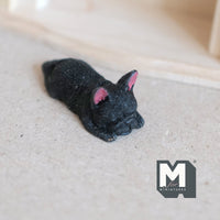 Miniature Sleeping French Bulldog Puppy 1:12 Scale Diorama Dog 1-9/16 inch long (cast resin) (black) - H046