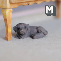 Miniature Sleeping Labrador Puppy 1:12 Scale Diorama Dog 1-7/16 inch long (cast resin) (brown) - H046