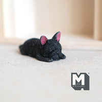 Miniature Sleeping French Bulldog Puppy 1:12 Scale Diorama Dog 1-9/16 inch long (cast resin) (black) - H046