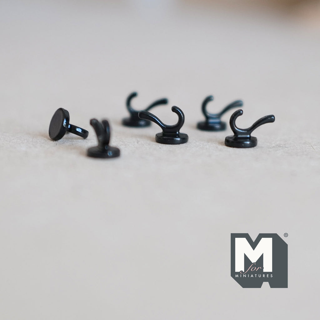 1:12 Scale Miniature Black Metal Dollhouse Wall Hooks, Set of 6, 3/8 inch tall (black)