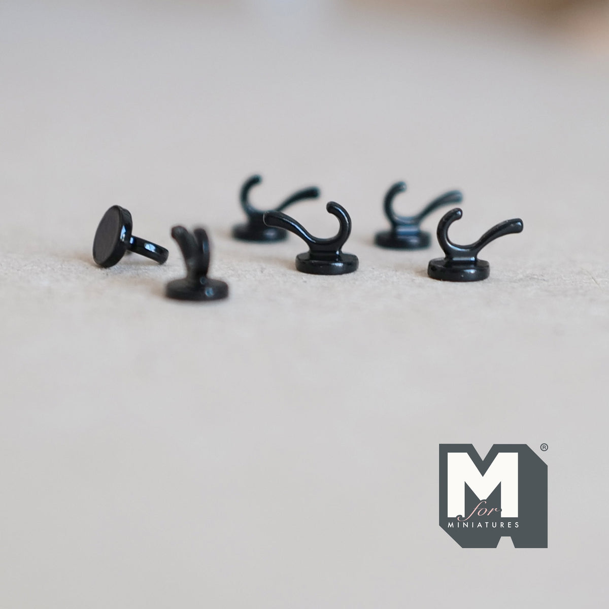 1:12 Scale Miniature Black Metal Dollhouse Wall Hooks, Set of 6, 3/8 inch tall (black)