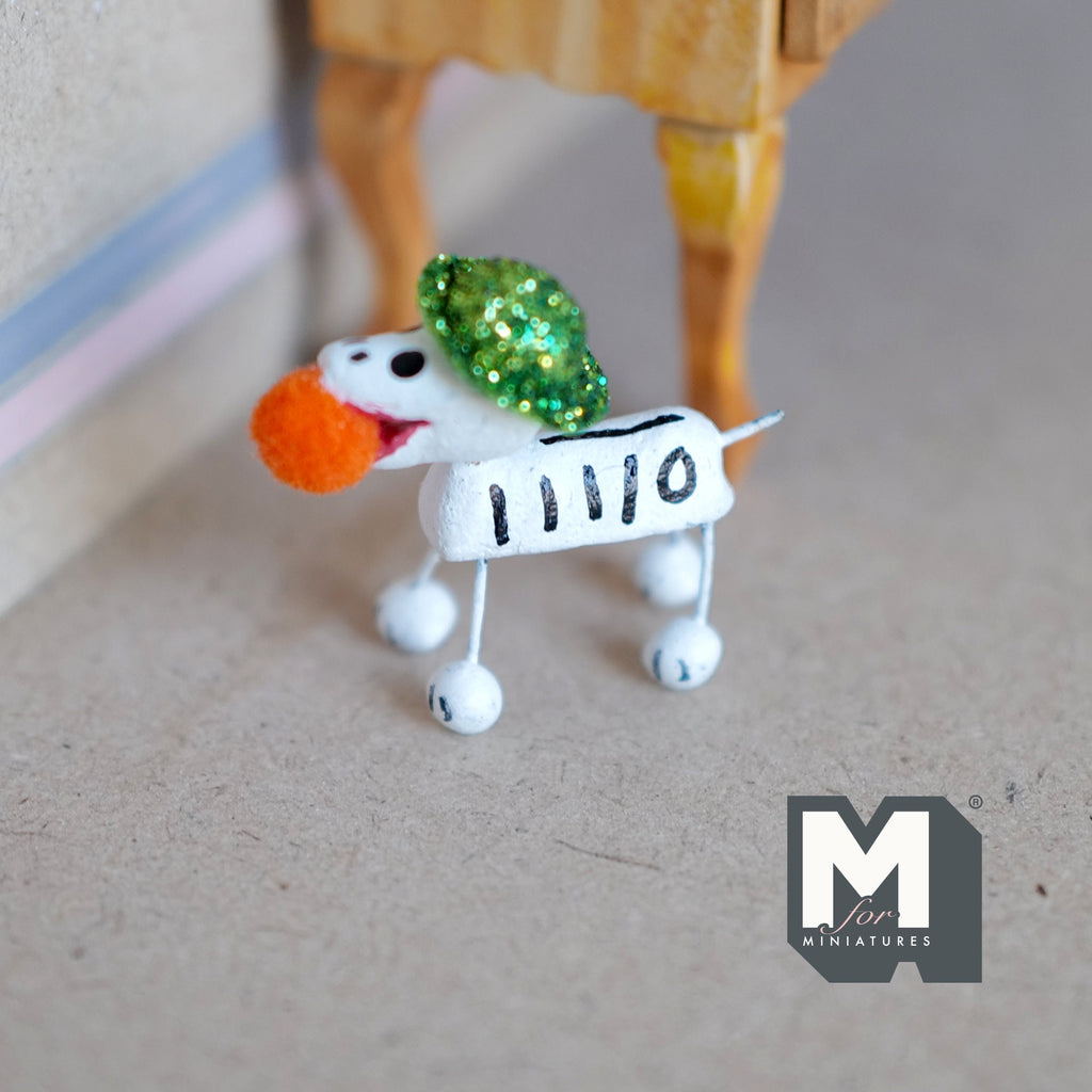 1:12 Scale Miniature Calaveras Dog Figurine with Red Nose, 1-9/16 inch long, DIY Dollhouse Supply (white)