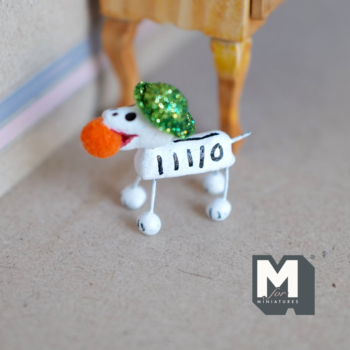 1:12 Scale Miniature Calaveras Dog Figurine with Red Nose, 1-9/16 inch long, DIY Dollhouse Supply (white)