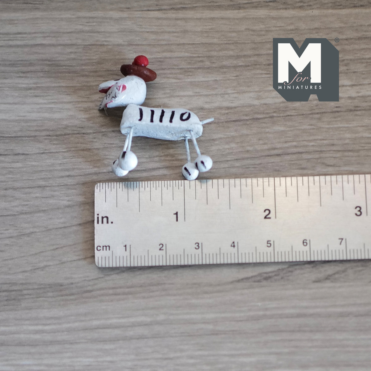 1:12 Scale Miniature Calaveras Dog Figurine with Red Hat, 1-3/8 inch long, DIY Dollhouse Supply (white)
