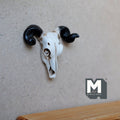 1:12 Scale Miniature Ram Skull Wall Decor, Curled Horns, 11/16 inch wide, DIY Dollhouse Supply (cast resin) (white and black)