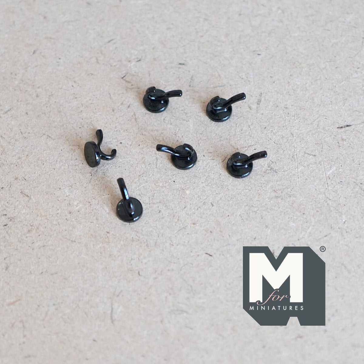 1:12 Scale Miniature Black Metal Dollhouse Wall Hooks, Set of 6, 3/8 inch tall (black)