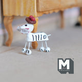 Dollhouse Miniature Calaveras Dog Decoration 1:12 Scale White Dog Wearing Hat 1-3/16 inch long - H019