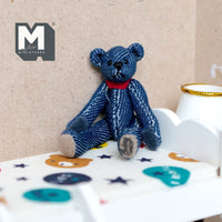 Miniature Bear in Blue Jeans Fabric 1:12 Scale Dollhouse Denim Plush Bear Movable Limbs 3-1/16 inch tall (from WMB) - H047