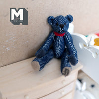 Miniature Bear in Blue Jeans Fabric 1:12 Scale Dollhouse Denim Plush Bear Movable Limbs 3-1/16 inch tall (from WMB) - H047