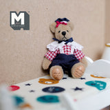 Miniature Bear in Jumpsuit Shoulder Straps and Neck Ribbon 1:12 Scale Dollhouse Plush Toy Movable Limbs 2-15/16 inch tall (from WMB) - H047