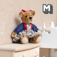 Miniature Bear in One-Piece Dress Shoulder Straps and Hair Ribbon 1:12 Dollhouse Bear with Movable Limbs 2-5/8 inch tall (from WMB) - H047