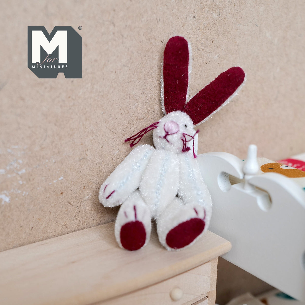 1:12 Scale Miniature Plush Lop Bunny Rabbit, Movable Arms and Legs, 3-1/8 inch tall, DIY Dollhouse Supply (white)