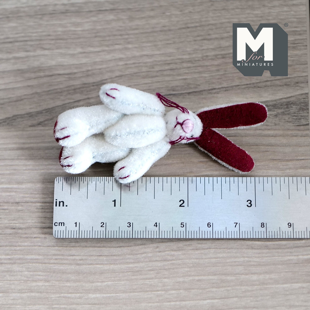 1:12 Scale Miniature Plush Lop Bunny Rabbit, Movable Arms and Legs, 3-1/8 inch tall, DIY Dollhouse Supply (white)