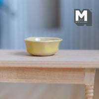 Miniature Ceramic Bowl with Crackle Glass 1:12 Scale Dollhouse Salad Bowl 1-1/8"(Dia.) (light yellow) - H017