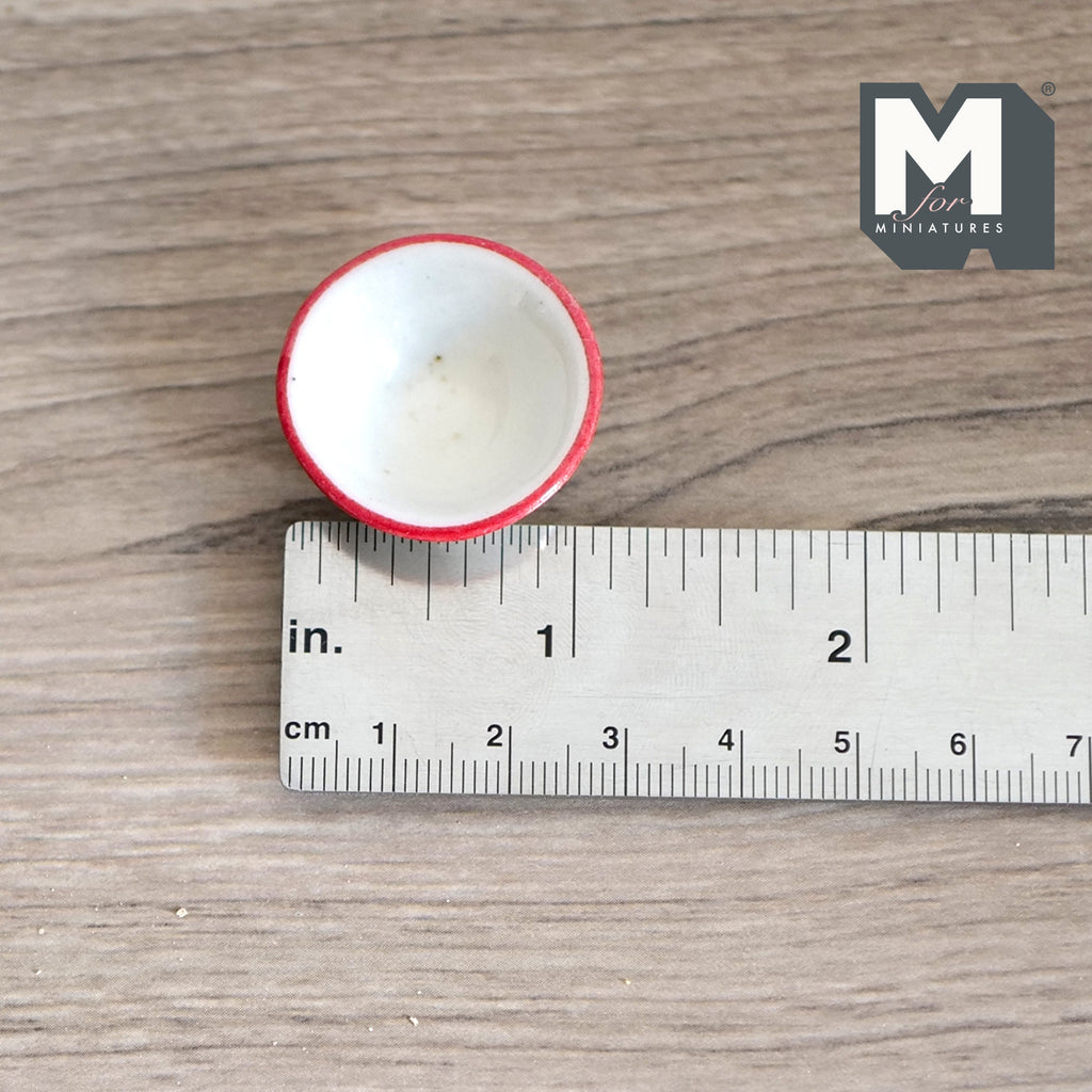 1:12 Scale Miniature Ceramic Bowl, 1 inch dia., DIY Dollhouse Supply (white and red)