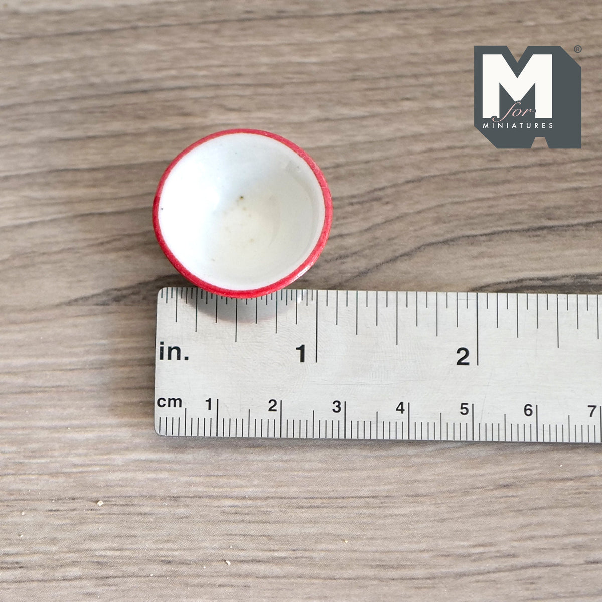 1:12 Scale Miniature Ceramic Bowl, 1 inch dia., DIY Dollhouse Supply (white and red)