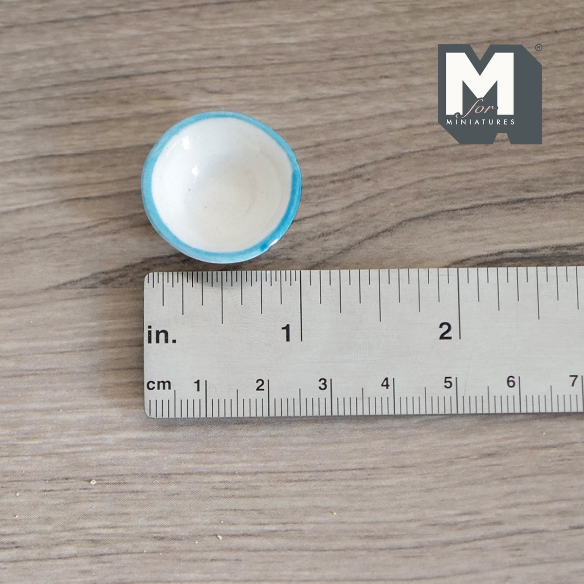 1:12 Scale Miniature Ceramic Bowl, 1-1/8 inch dia., DIY Dollhouse Supply (white and light blue)