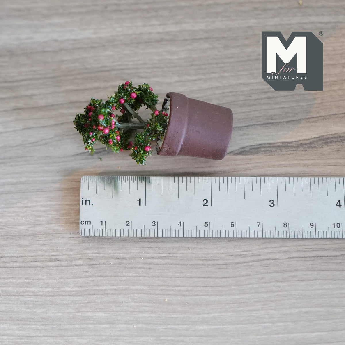 1:12 Scale Miniature Potted Shrub with Red Berries, 2-3/8 inch tall, DIY Dollhouse Supply