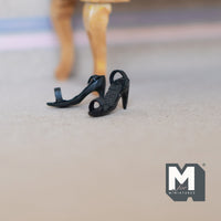 Miniature High Heels Shoes with Black Straps 1:12 Scale Dollhouse Apparel Shoes 13/16 inch long (black) - H026