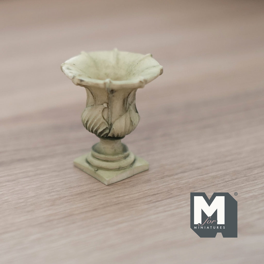 1:12 Scale Miniature Roman Style Garden Urn with Pedestal, 1-5/16 inch tall, DIY Dollhouse Supply (cast resin) (antique cream)