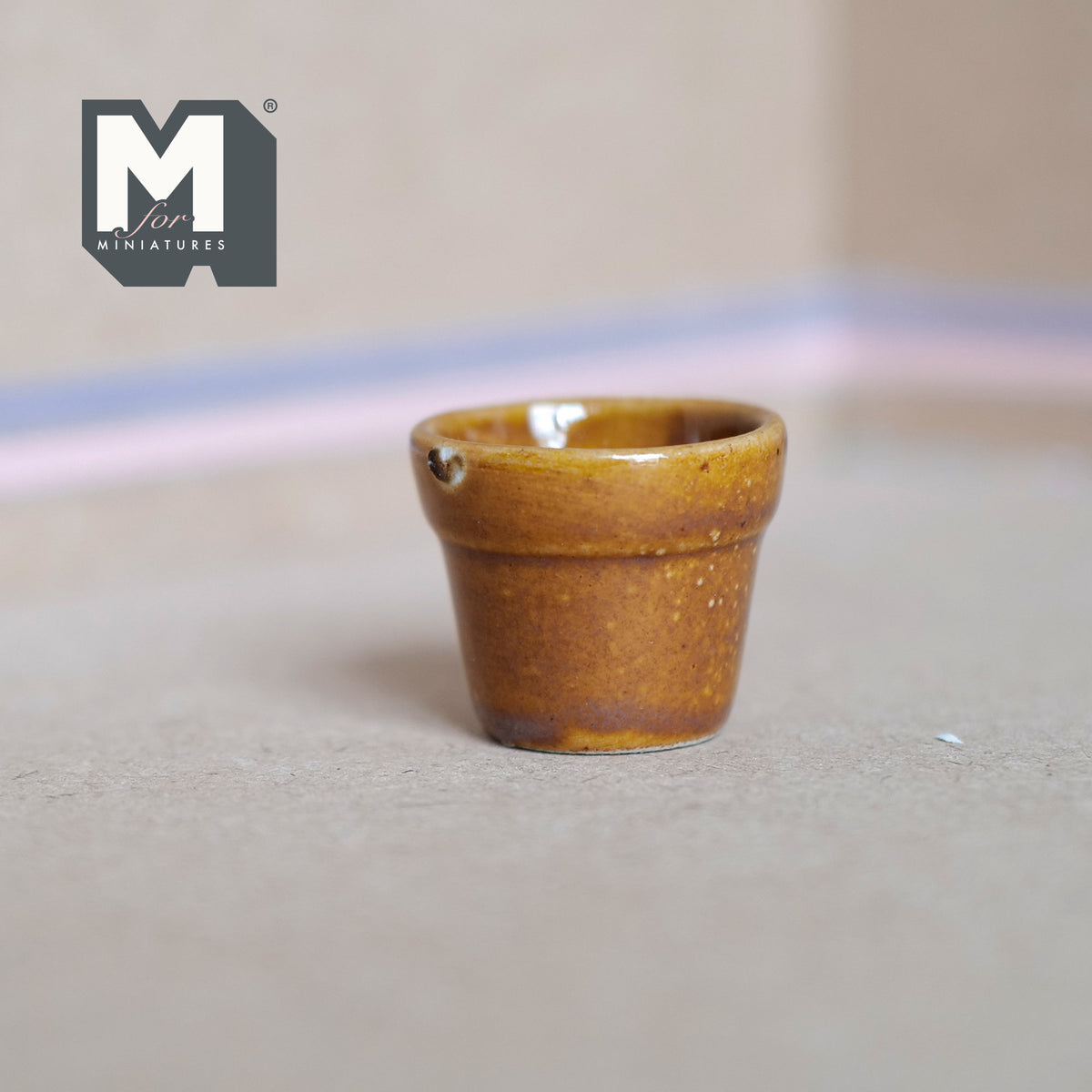 1:12 Scale Miniature Glazed Ceramic Tree Pot, Large Size, 1-1/8 inch tall, DIY Dollhouse Supply (amber brown)