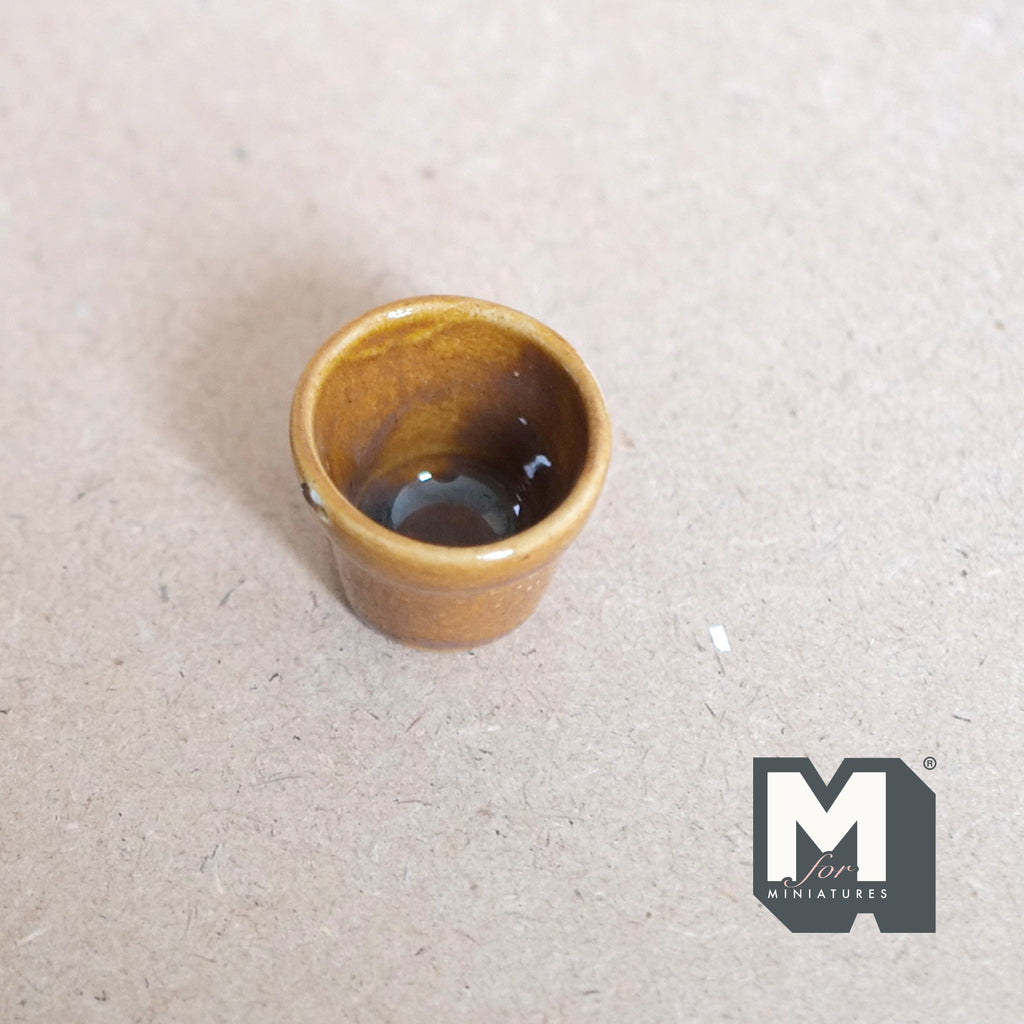 1:12 Scale Miniature Glazed Ceramic Tree Pot, Large Size, 1-1/8 inch tall, DIY Dollhouse Supply (amber brown)