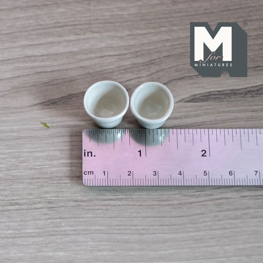1:12 Scale Miniature Ceramic Flower Pots, Set of 2, 5/8 inch tall, DIY Dollhouse Supply (white)