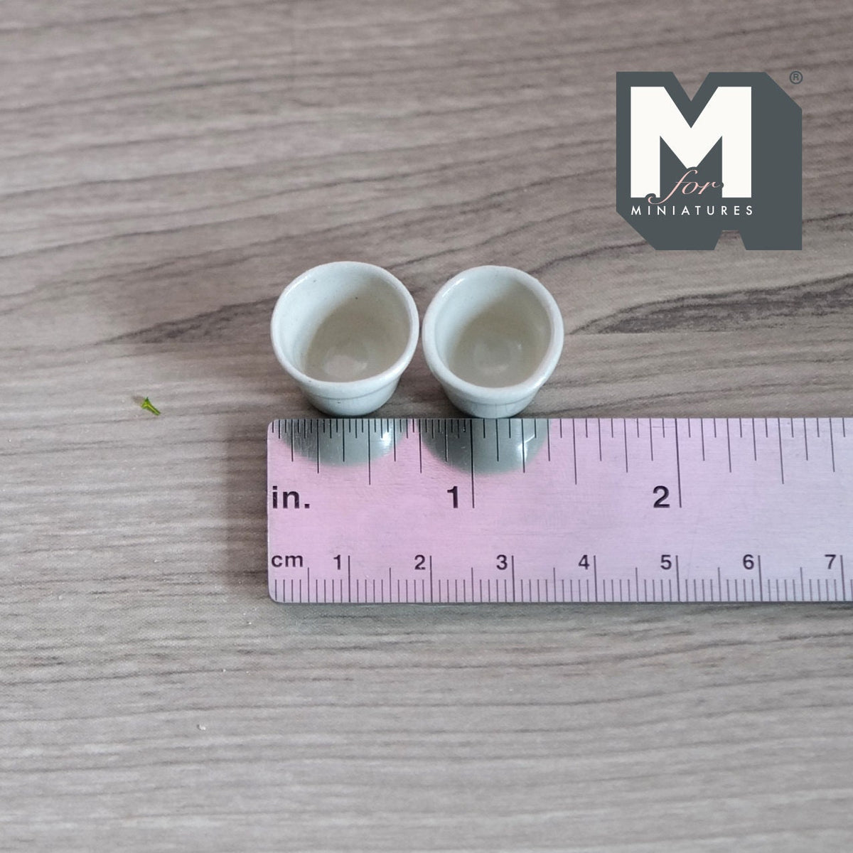 1:12 Scale Miniature Ceramic Flower Pots, Set of 2, 5/8 inch tall, DIY Dollhouse Supply (white)