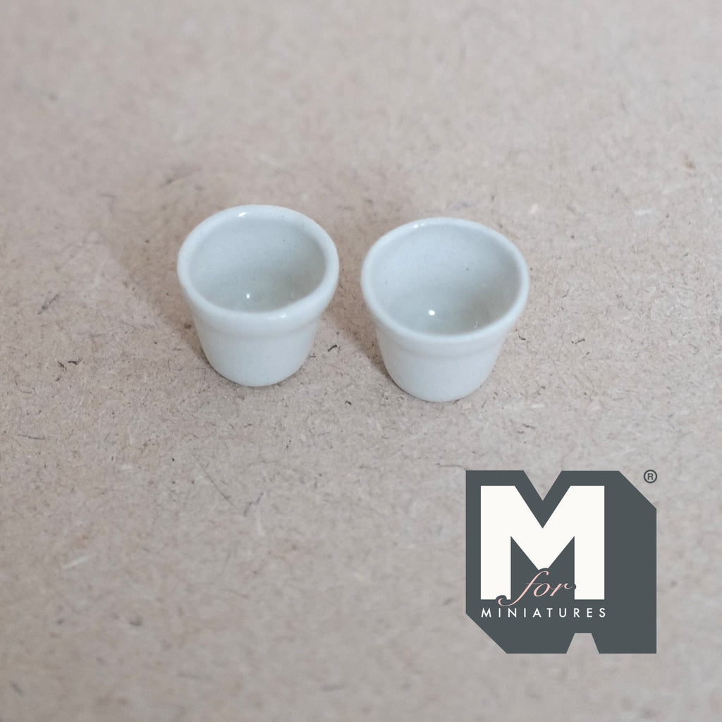 1:12 Scale Miniature Ceramic Flower Pots, Set of 2, 5/8 inch tall, DIY Dollhouse Supply (white)