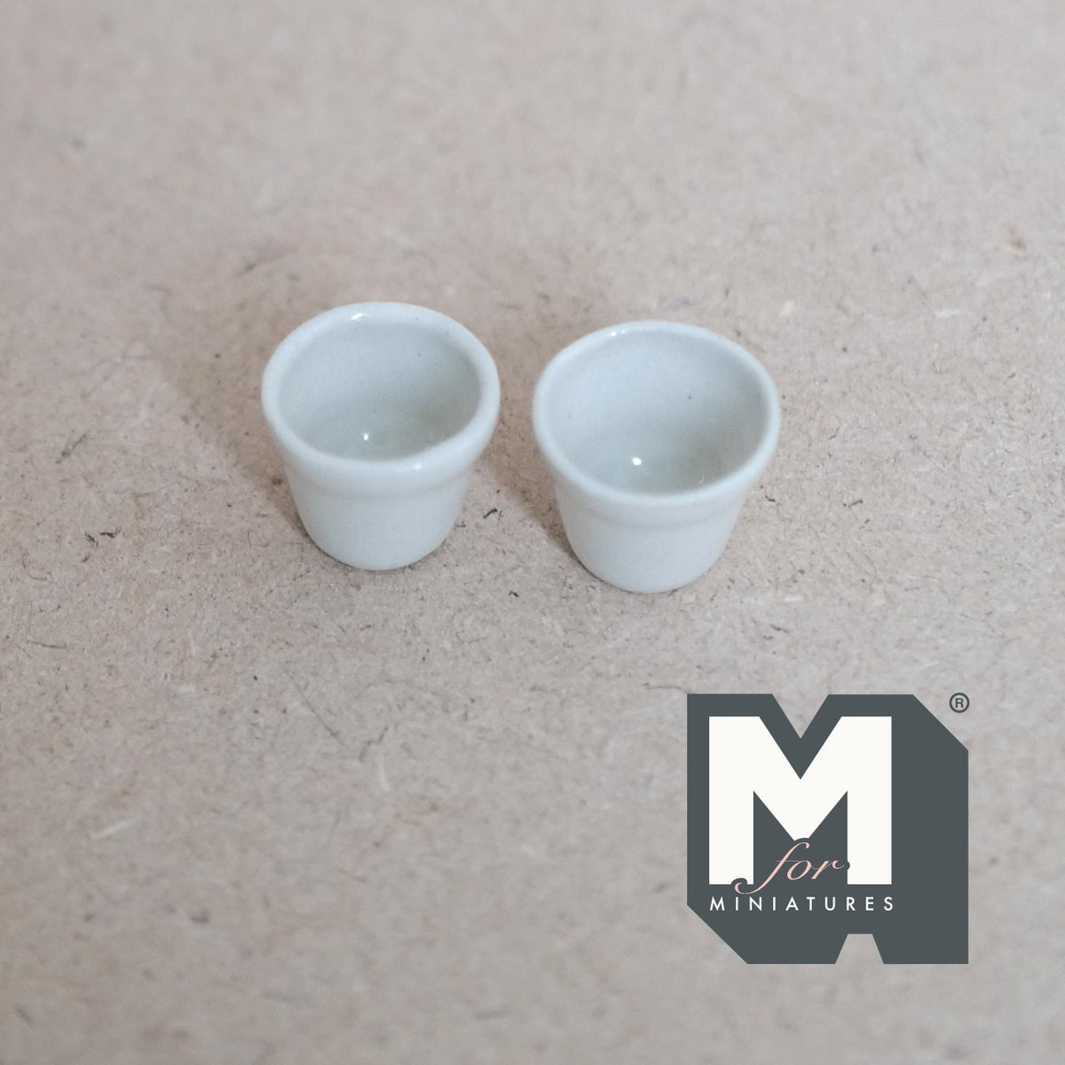 1:12 Scale Miniature Ceramic Flower Pots, Set of 2, 5/8 inch tall, DIY Dollhouse Supply (white)