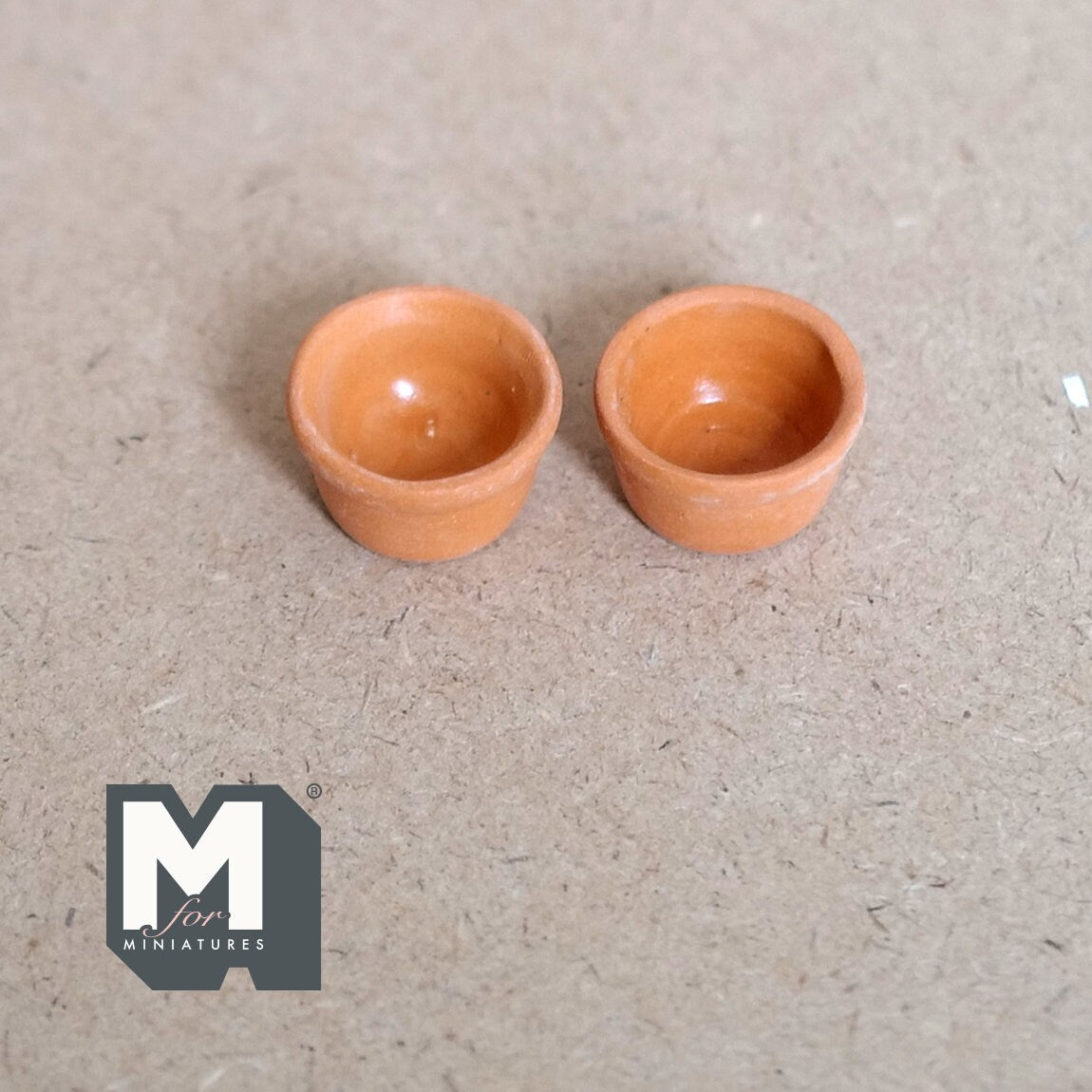 1:12 Scale Miniature Terracotta Clay Flower Pots, Rolled Rim, Set of 2, 1/2 inch tall, DIY Dollhouse Supply (brown)