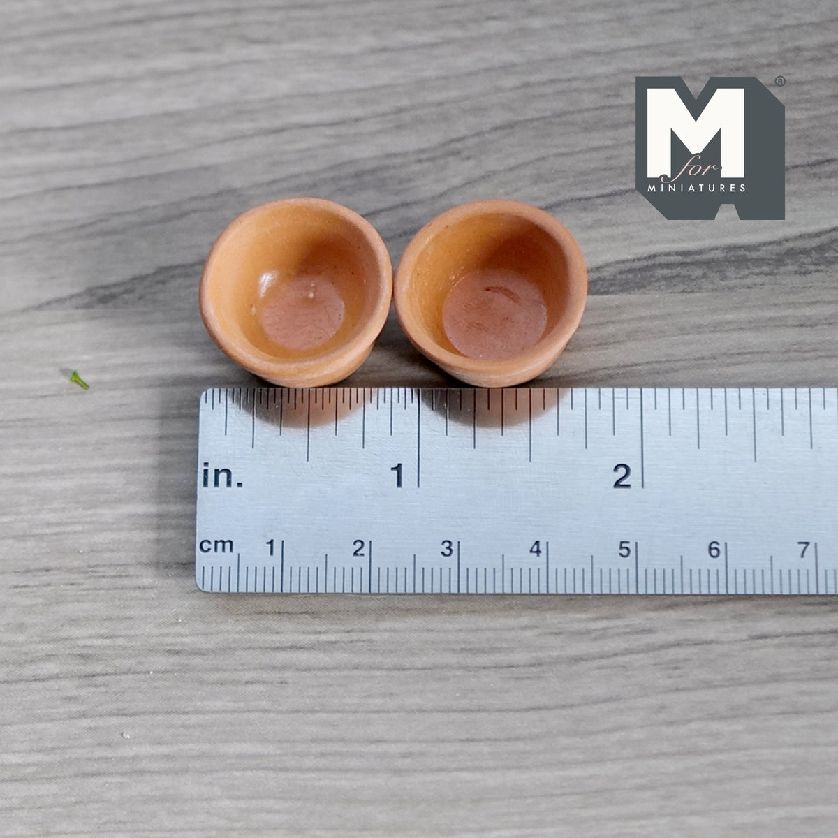 1:12 Scale Miniature Terracotta Clay Flower Pots, Rolled Rim, Set of 2, 1/2 inch tall, DIY Dollhouse Supply (brown)
