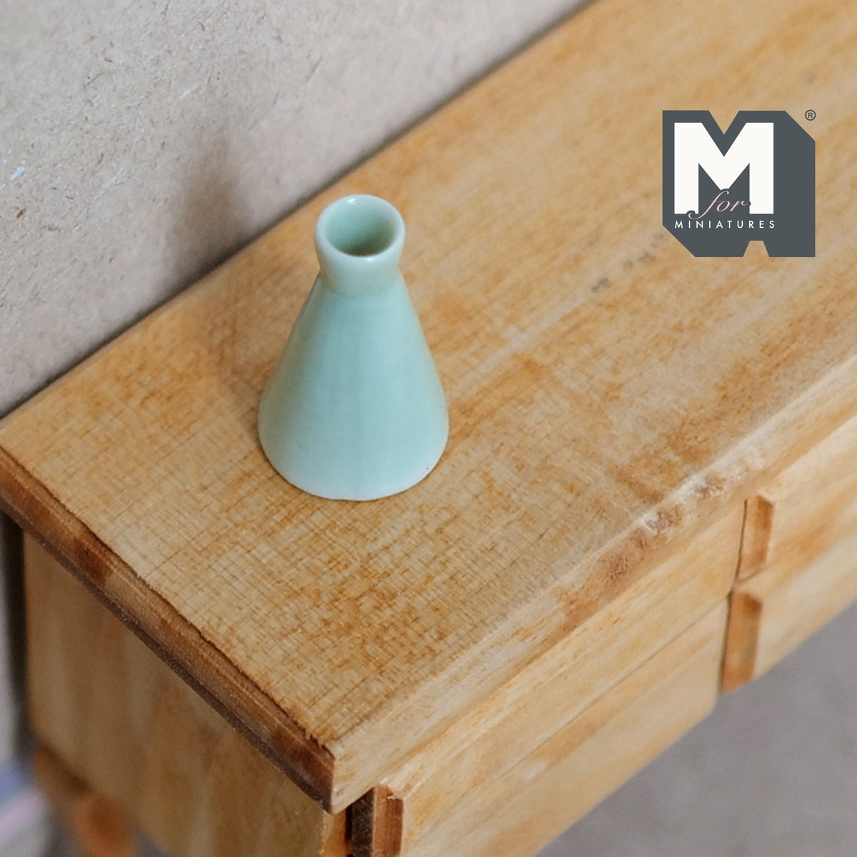 1:12 Scale Miniature Ceramic Cone Shaped Bottle Vase, Narrow Neck, 1-1/8 inch tall, DIY Dollhouse Supply (mint green)