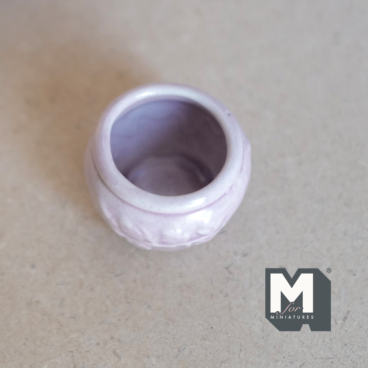 1:12 Scale Miniature Ceramic Flower Pot, Embossed Floral Pattern, Large Size, 1-1/4 inch tall, DIY Dollhouse Supply (light purple)