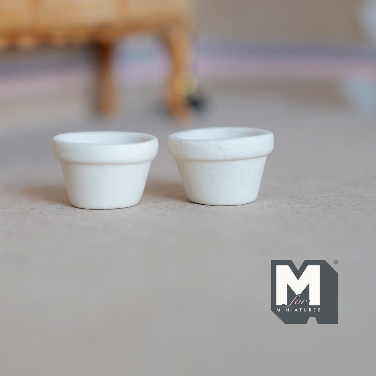 1:12 Scale Miniature Terracotta Clay Flower Pots, Set of 2, 1/2 inch tall, DIY Dollhouse Supply (cream white)