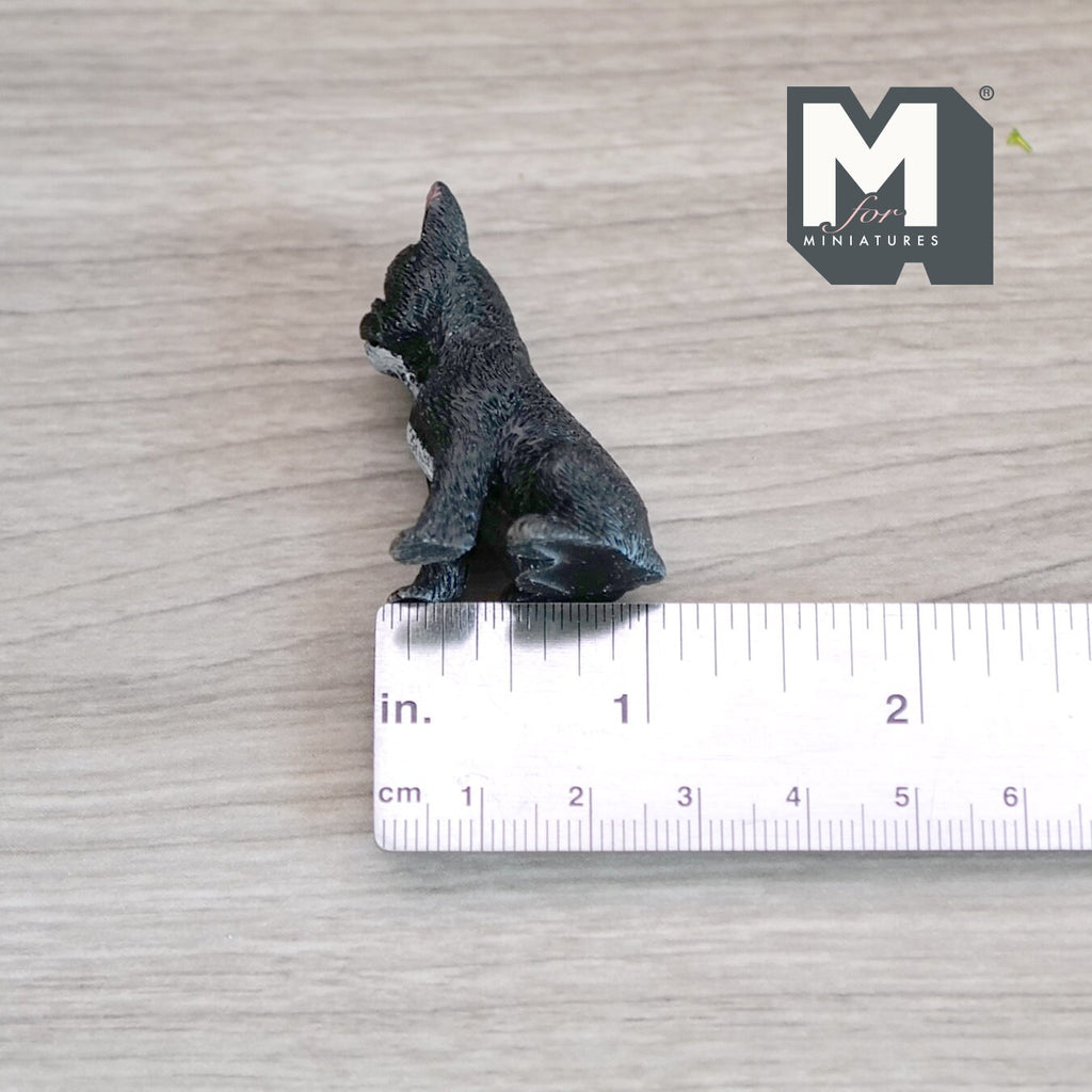 1:12 Scale Miniature Sitting French Bulldog Puppy, 1-9/16 inch tall, DIY Dollhouse Supply (cast resin) (black)