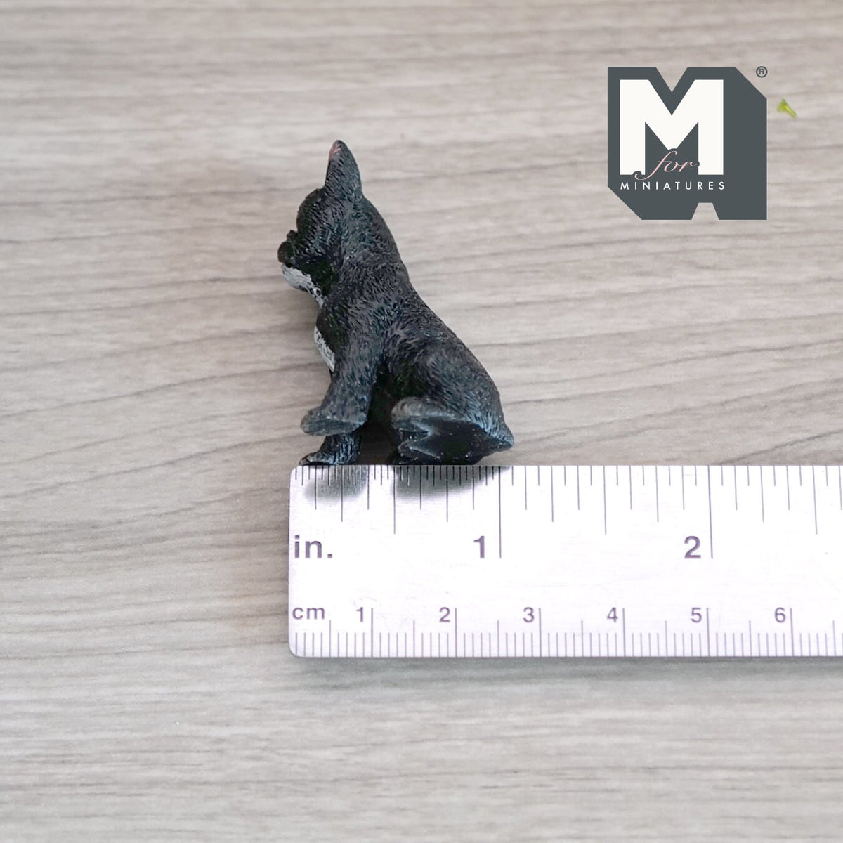 1:12 Scale Miniature Sitting French Bulldog Puppy, 1-9/16 inch tall, DIY Dollhouse Supply (cast resin) (black)