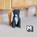 Miniature siddende fransk bulldog-hvalp i skala 1:12, 1-9/16 inch høj, gør-det-selv-materiale til dukkehus (støbt resin) (sort)