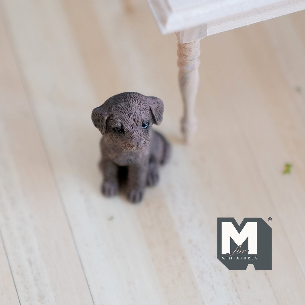 1:12 Scale Miniature Sitting Labrador Puppy, 1-3/16 inch tall, DIY Dollhouse Supply (cast resin) (brown)