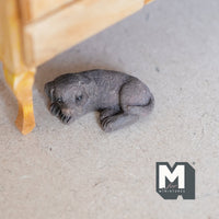 Miniature Sleeping Labrador Puppy 1:12 Scale Diorama Dog 1-7/16 inch long (cast resin) (brown) - H046