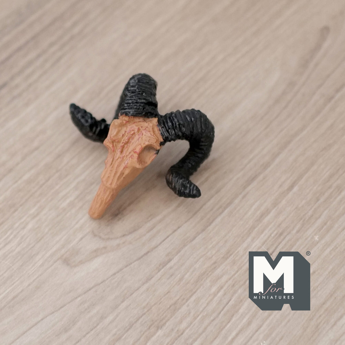 1:12 Scale Miniature Ram Skull, Curled Horns, 1-11/16 inch wide, DIY Dollhouse Supply (cast resin) (brown and black)