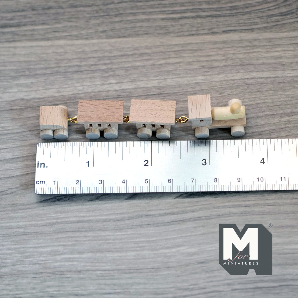 1/12スケール ミニチュア 未塗装木製列車 4個セット 長さ約9cm（3-9/16インチ） DIYドールハウス用素材