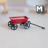 Dollhouse pulling cart 1:12 scale metal pull wagon (red) - H032