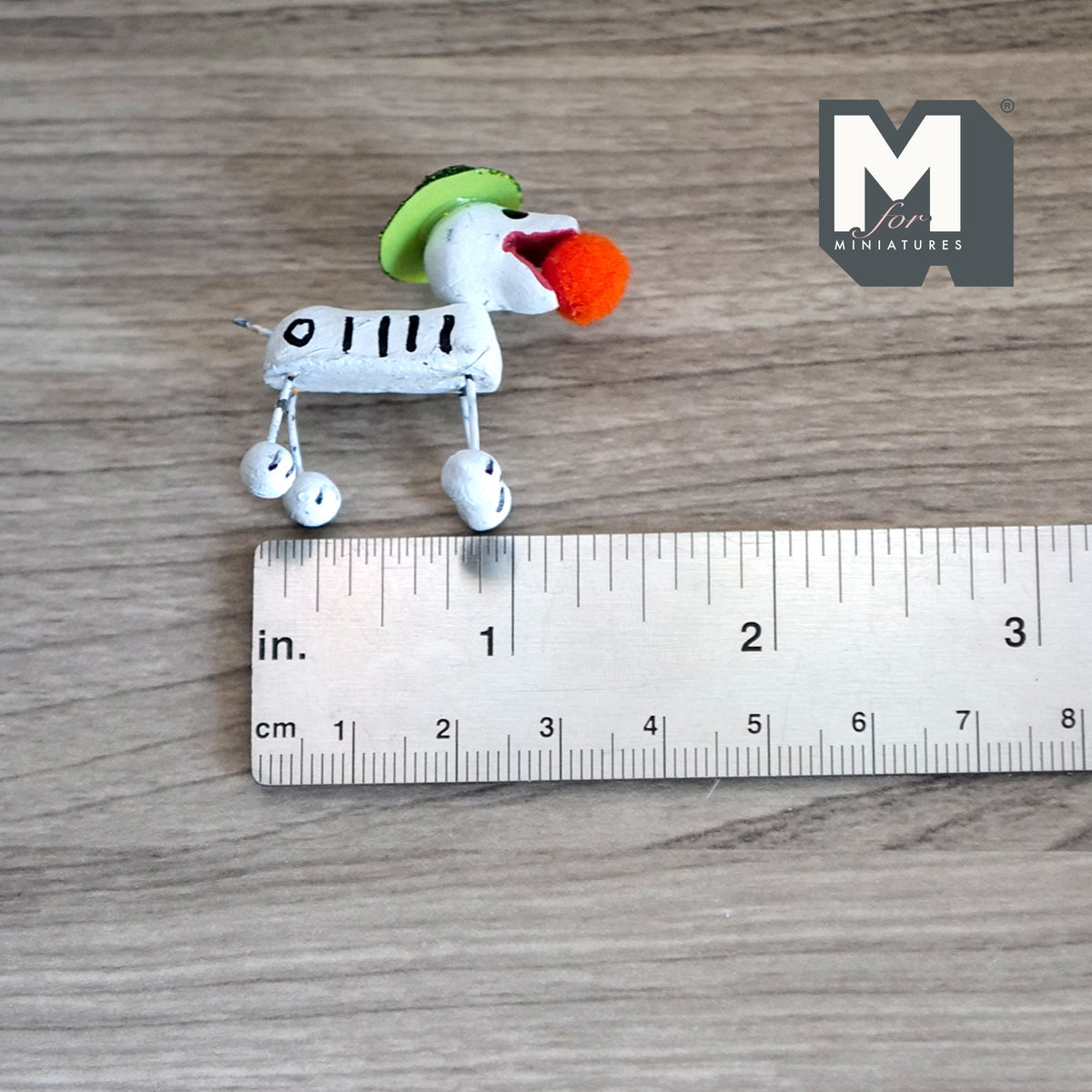 1:12 Scale Miniature Calaveras Dog Figurine with Red Nose, 1-9/16 inch long, DIY Dollhouse Supply (white)